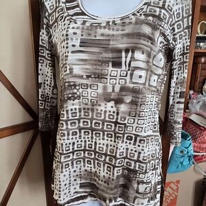 Tribal Brown and White Geometric Long Sleeve Top